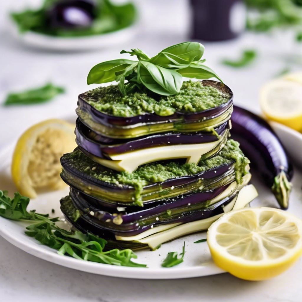 Berenjenas en acordeón con pesto de rúcula