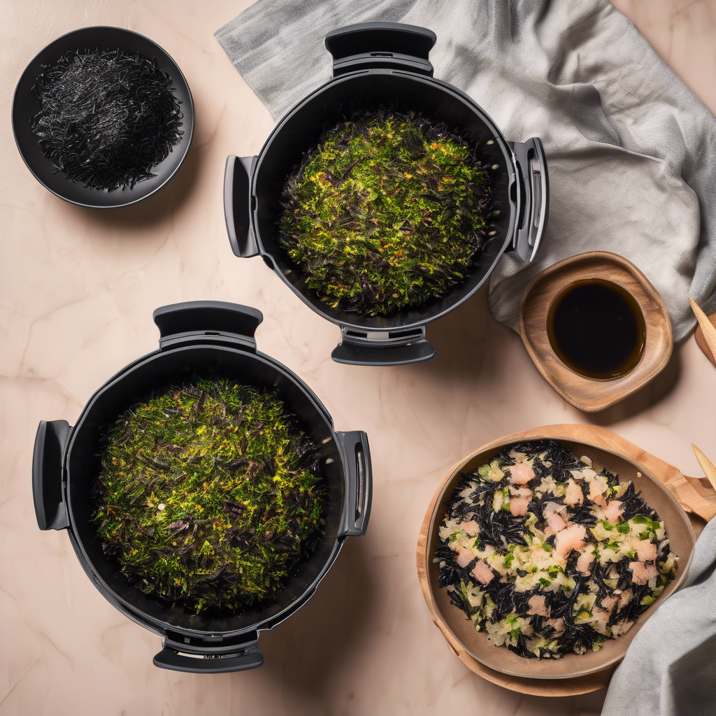 Bocados de arroz negro y alga dulce