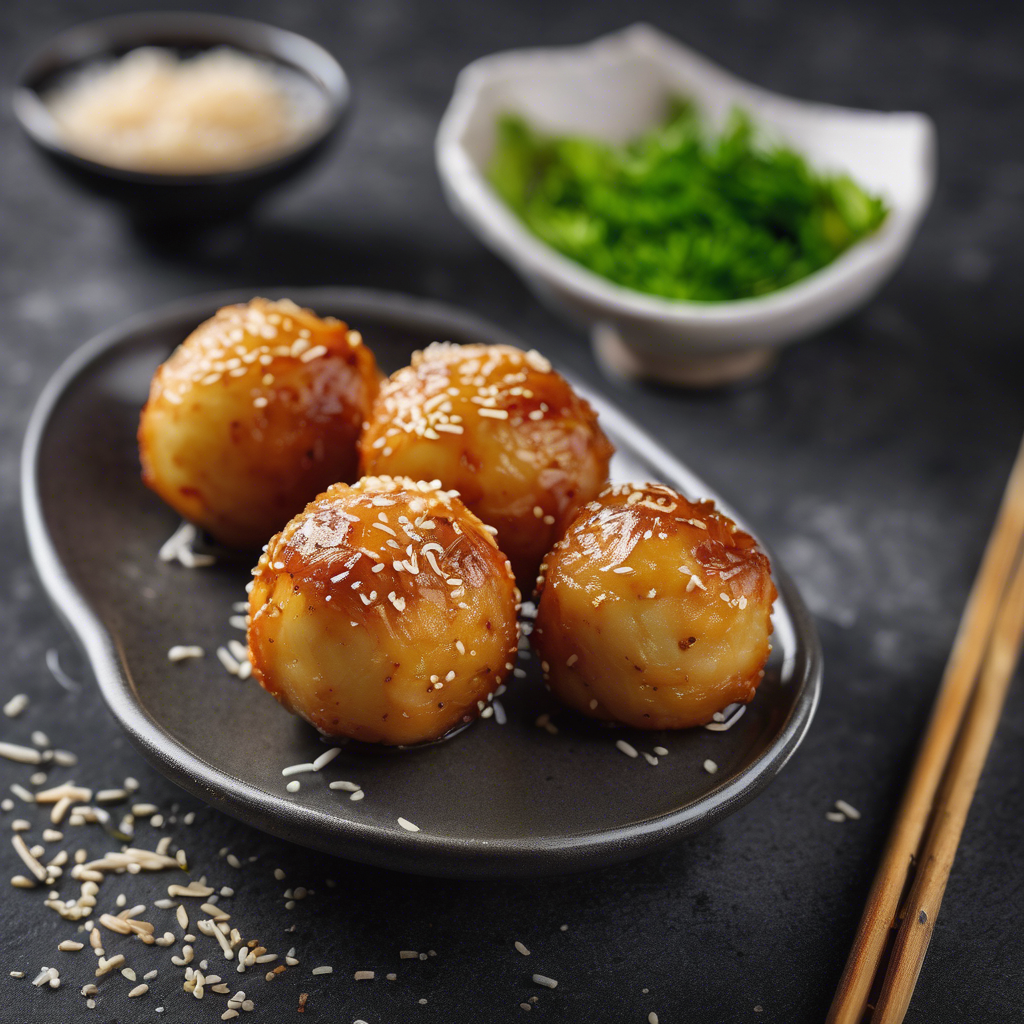 Bolas de batata y miso blanco glaseadas con sésamo