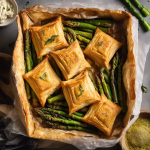 Cestas de hojaldre vegano con tofu, espárragos y albahaca