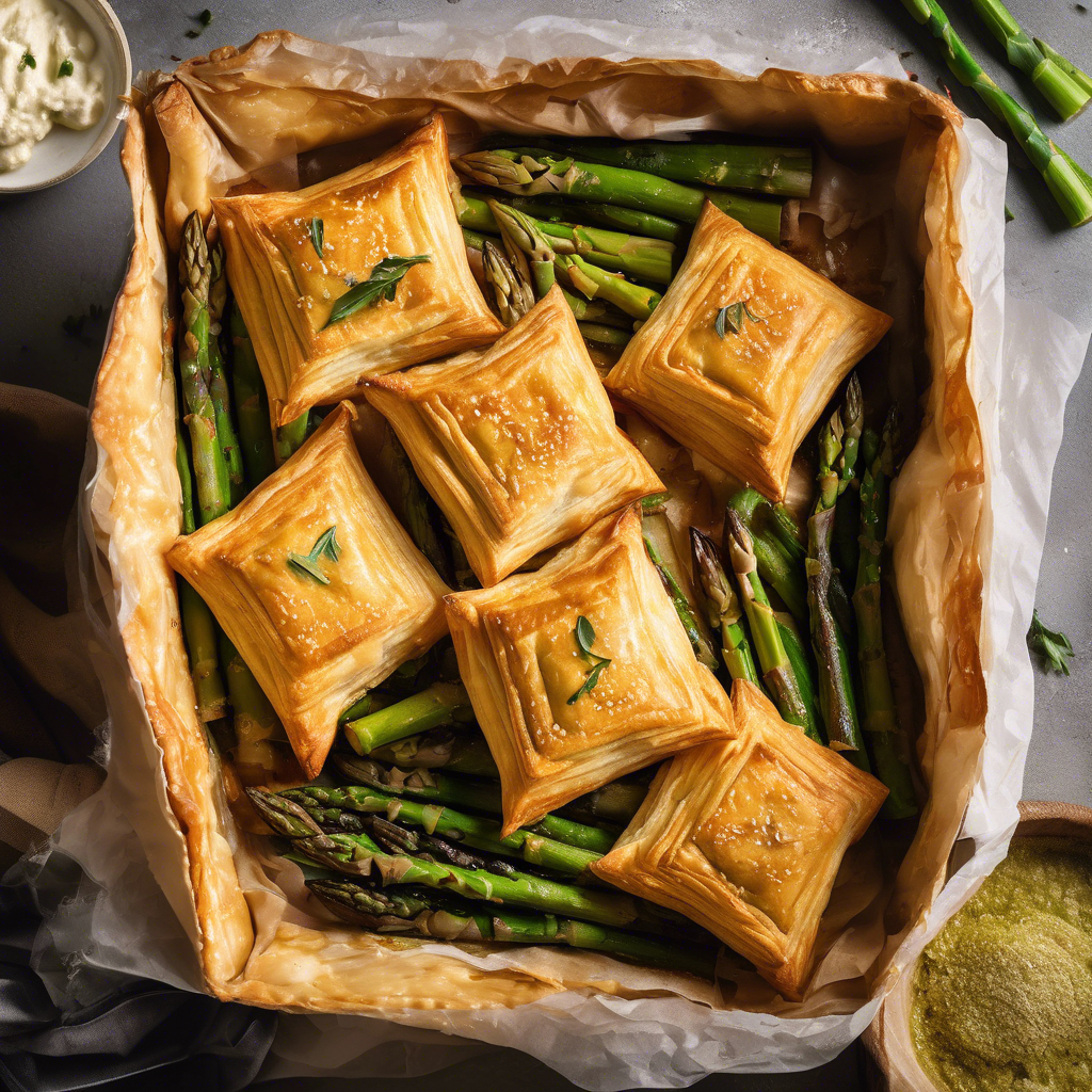 Cestas de hojaldre vegano con tofu, espárragos y albahaca