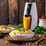 Cilindros de arroz jazmín con mango y chile en polvo