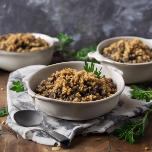 Crumble salado de champiñones y lentejas en cazuelitas