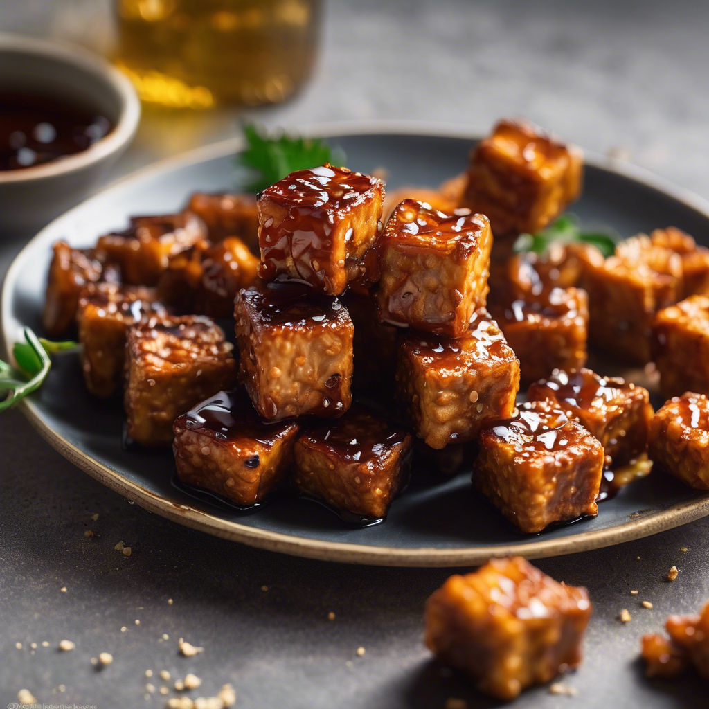 Cubitos de tempeh con miel de dátil y mostaza