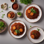 Medallones de arroz rojo y coco con curry seco