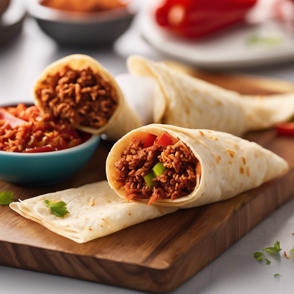 Mini burritos crujientes rellenos de arroz rojo y pimientos