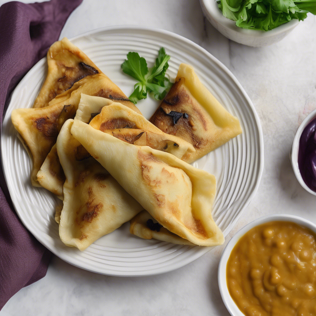 Mini crepes de garbanzo rellenos de berenjena asada