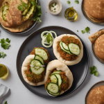 Pan pita relleno de falafel plano y pepino encurtido