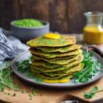 Panquecas saladas de avena, arvejas y cúrcuma