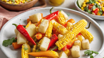 Pastel salado de yuca y maíz con pimientos dulces