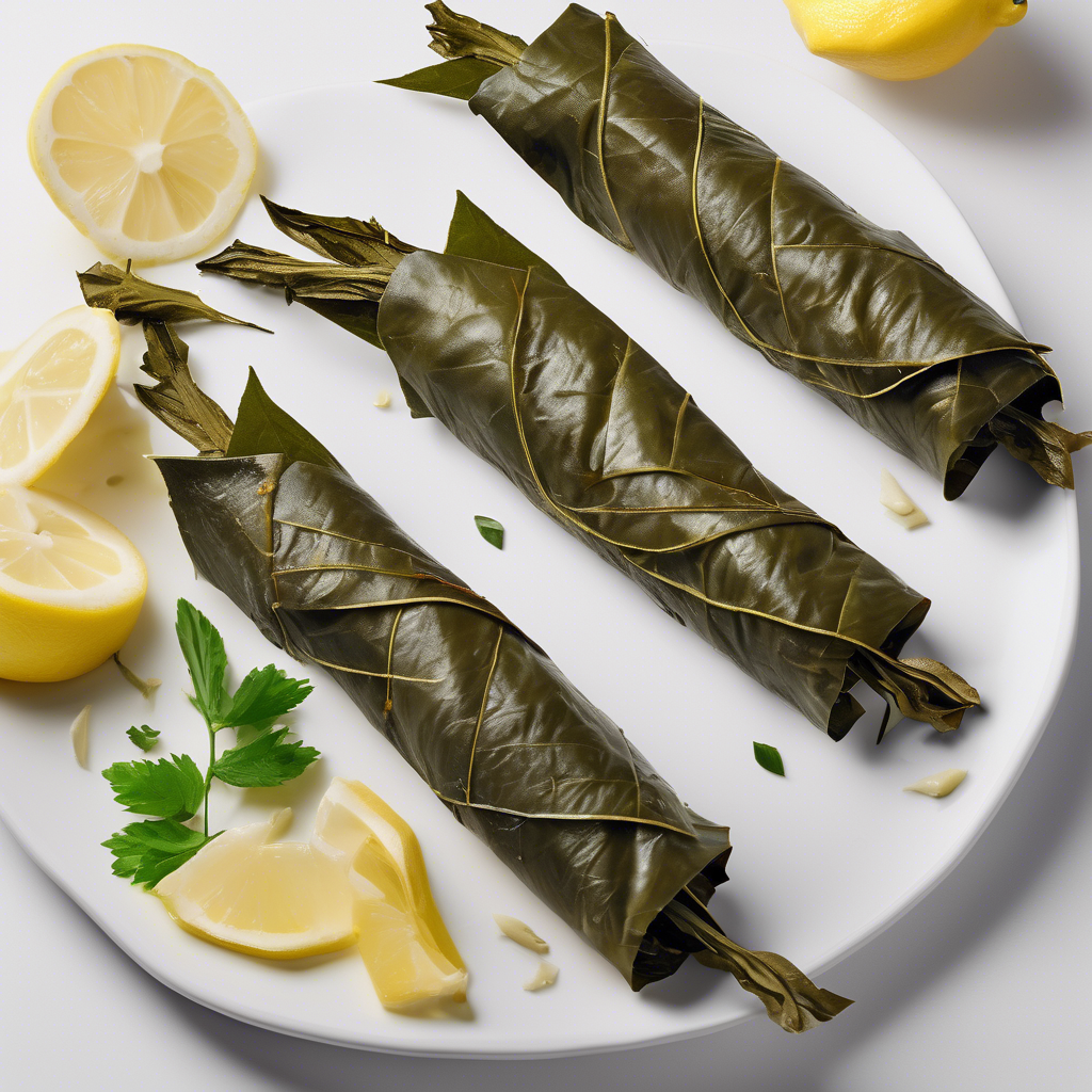Rollitos de hojas de parra rellenos de arroz al limón
