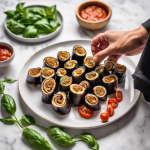 Rollos de berenjena con tomate y albahaca