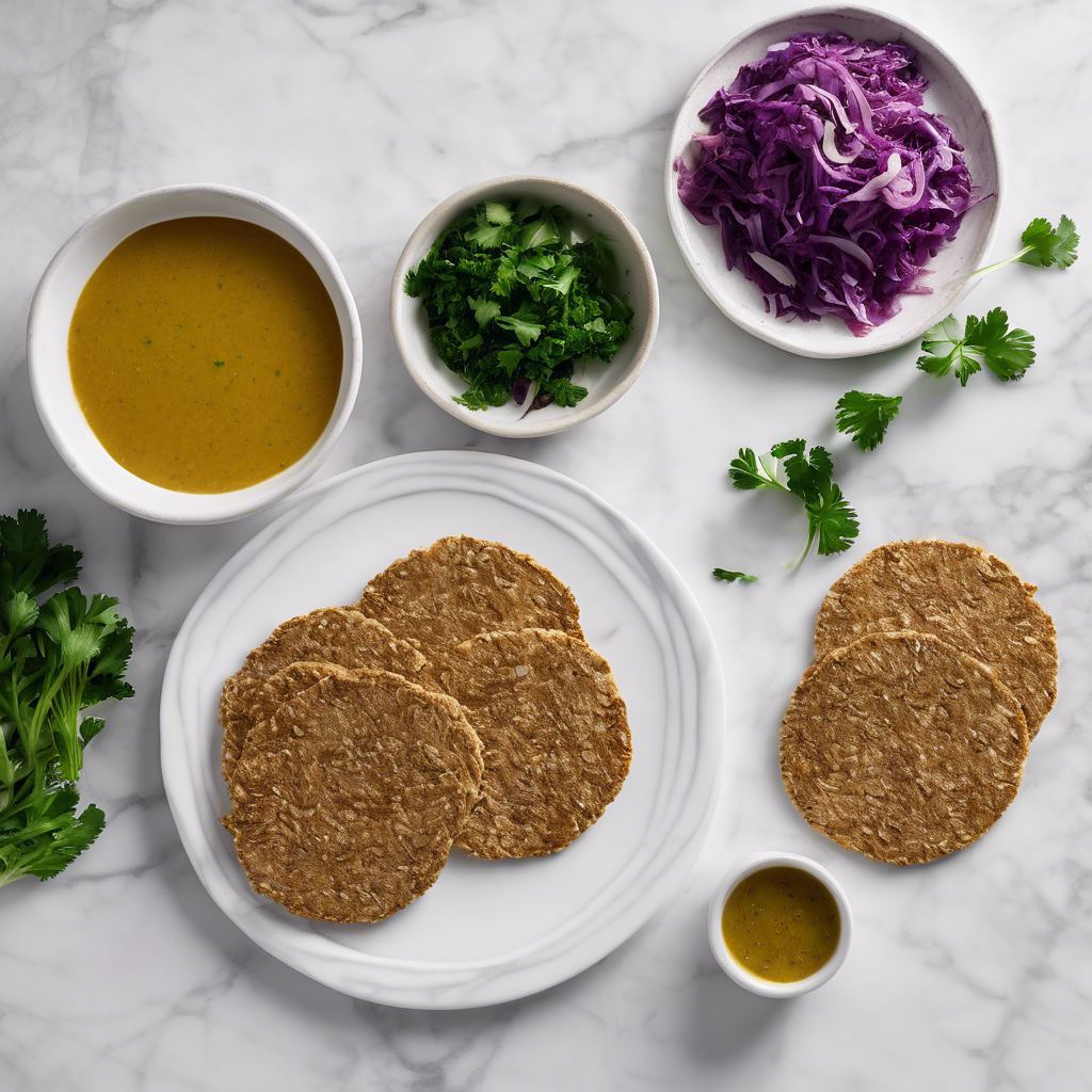 Tortitas de avena y col morada con aliño de mostaza