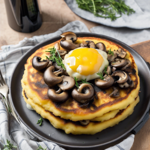 Tortitas de polenta con hongos salteados y tomillo