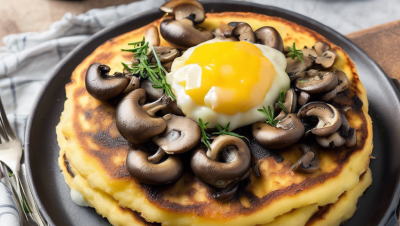 Tortitas de polenta con hongos salteados y tomillo