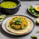 Tostadas de lenteja amarilla con curry verde