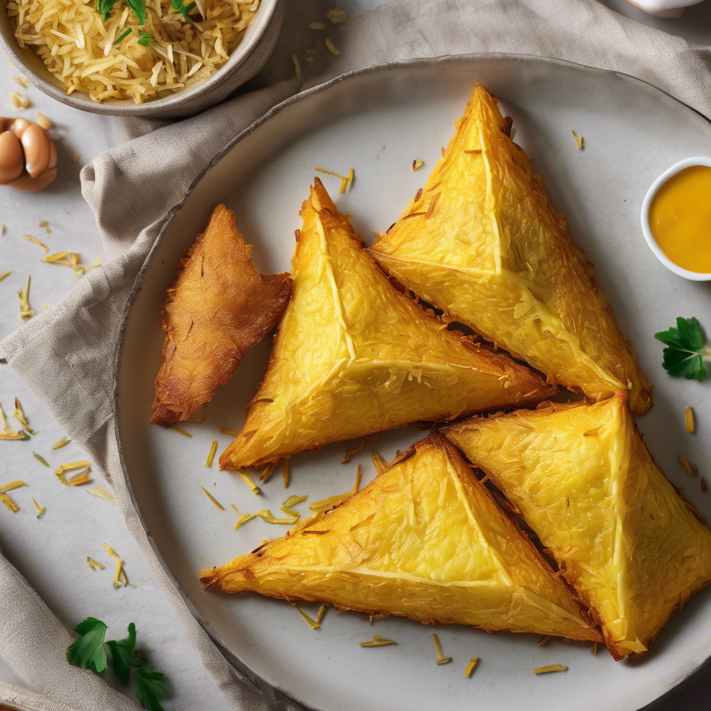 Triángulos crujientes de tortilla de arroz con cúrcuma