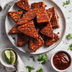 Triángulos de tempeh con salsa barbacoa vegana