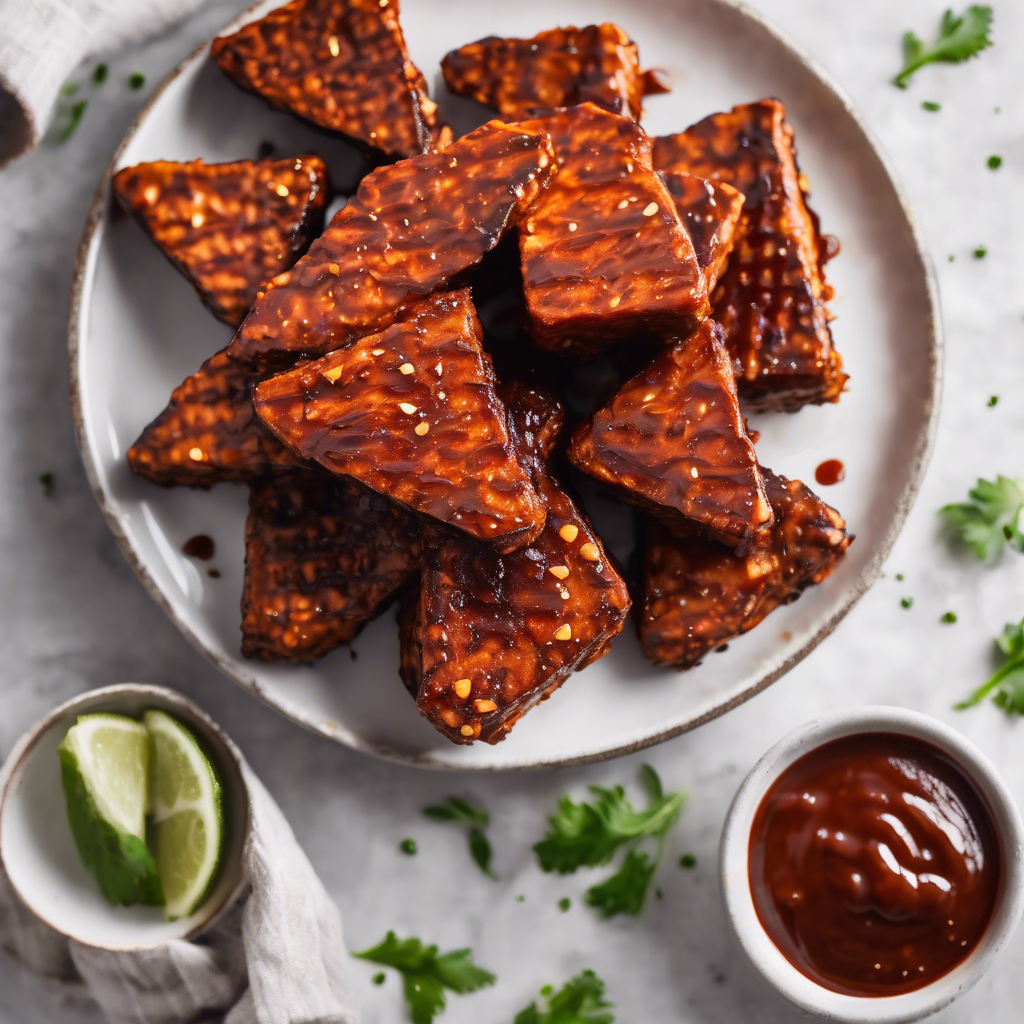 Triángulos de tempeh con salsa barbacoa vegana