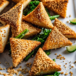 Triángulos de tofu rebozado con semillas de sésamo